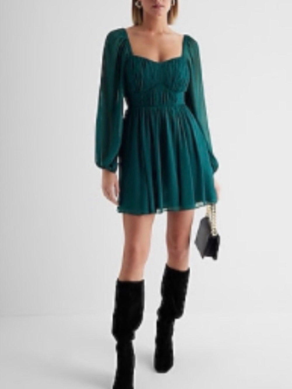 Express Long Sleeve Mini Babydoll Dress | Medium